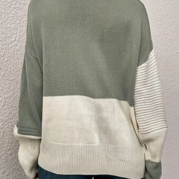 Sweater Color Block Crew Neck Sweater, Drop Shoulder Elegant Long Sleeve - Picture 6 of 6